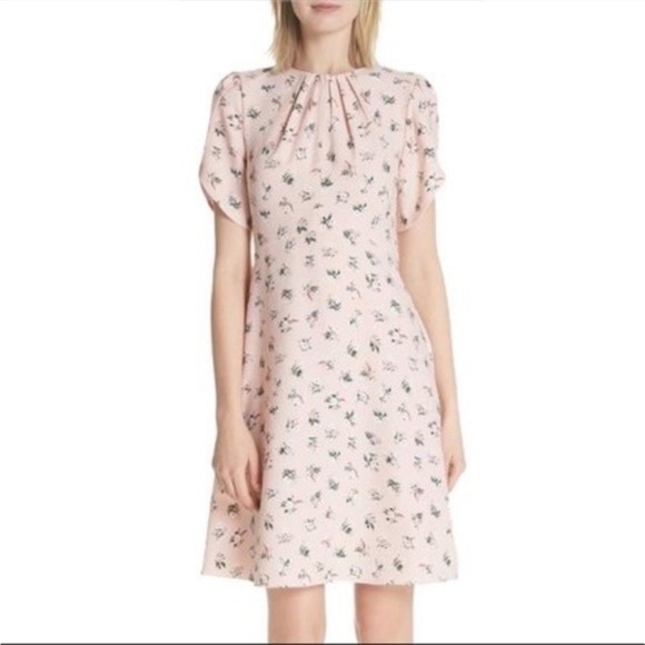 kate spade prairie rose clip mini dress Kate Spade New York Women's Pink Floral Silk Ruffle Prairie Rose Dress